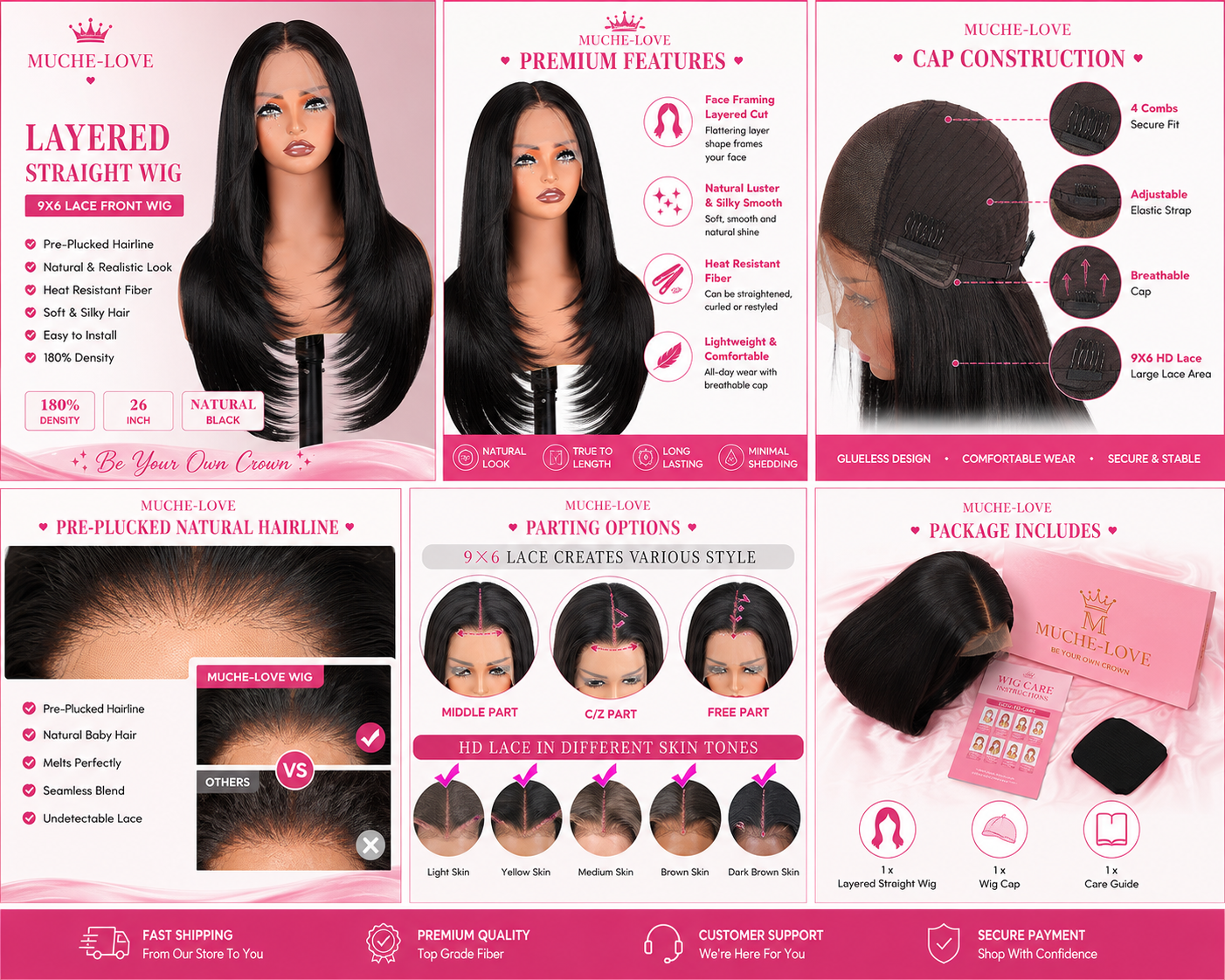Muche-love layered straight wig-26 inch