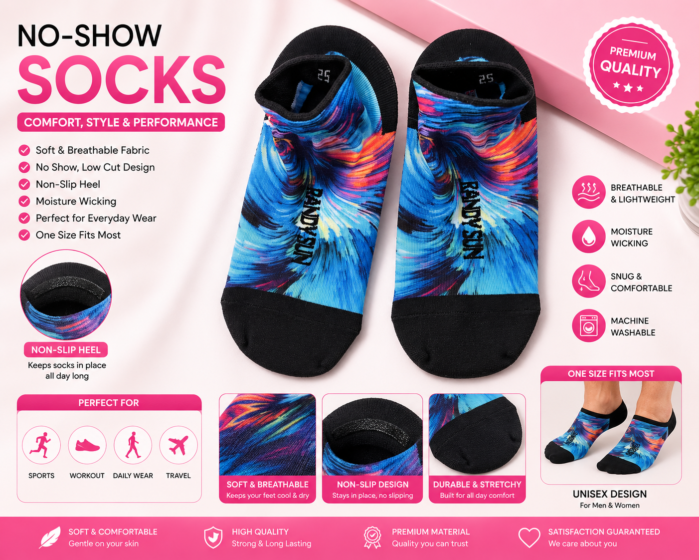 Muche-love No-Show Socks | Breathable Non-Slip Low Cut Socks | Unisex