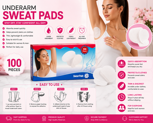 Muche-love Underarm Sweat Pads | 100 Pieces | Disposable Sweat Absorbing Pads | Unisex