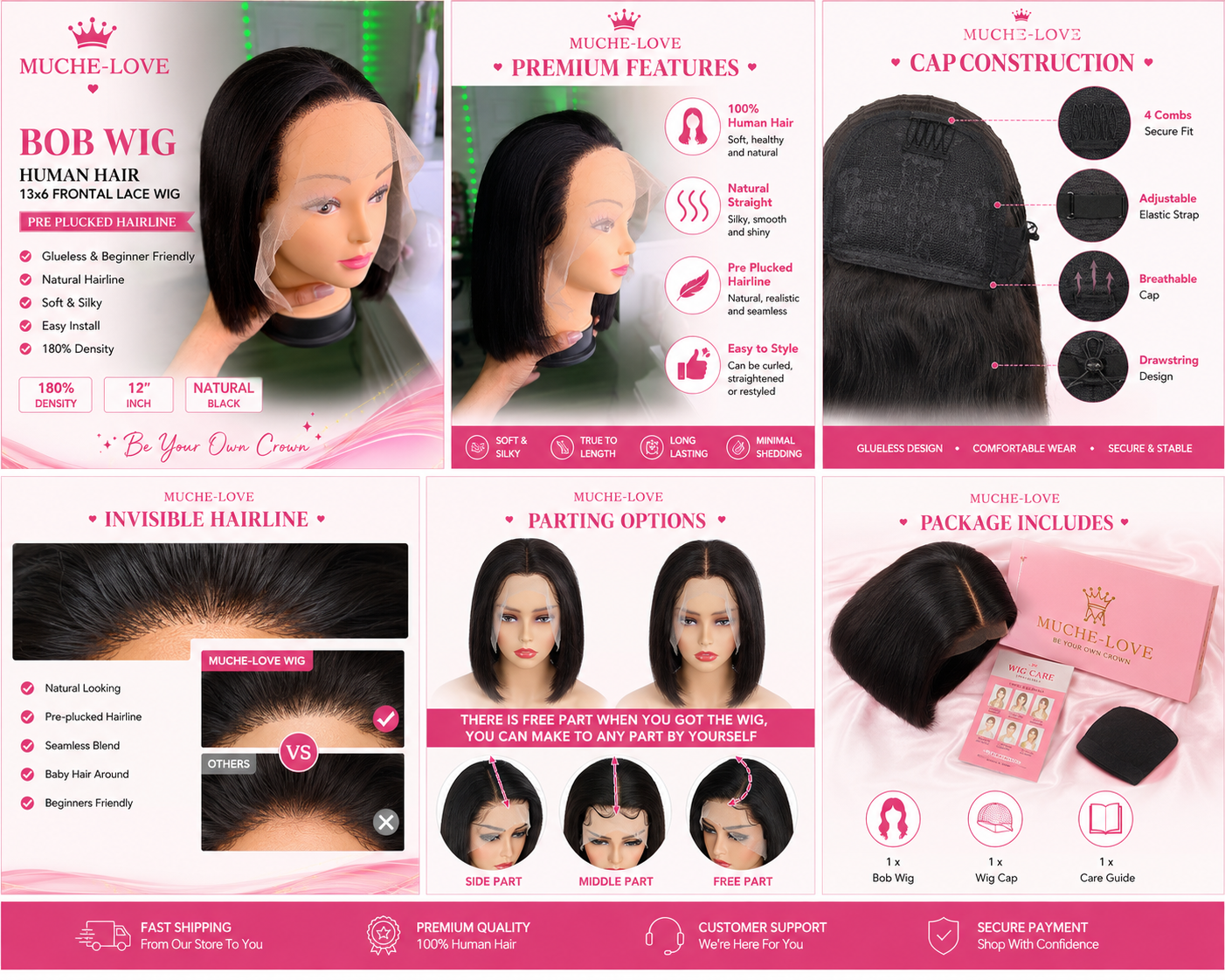 12 inch straight bob lace front human hair wig