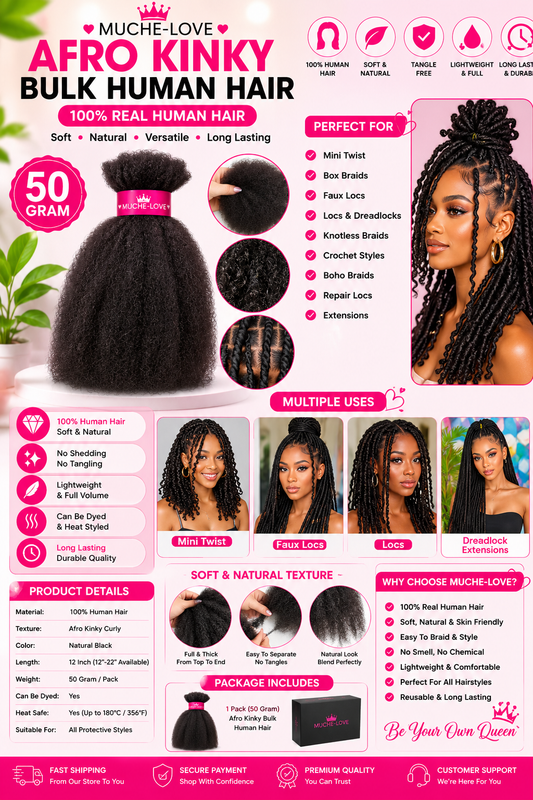Afro Kinky Bulk Human Hair – 100% Real Human Hair for Locs, Braids & Twists (50g)